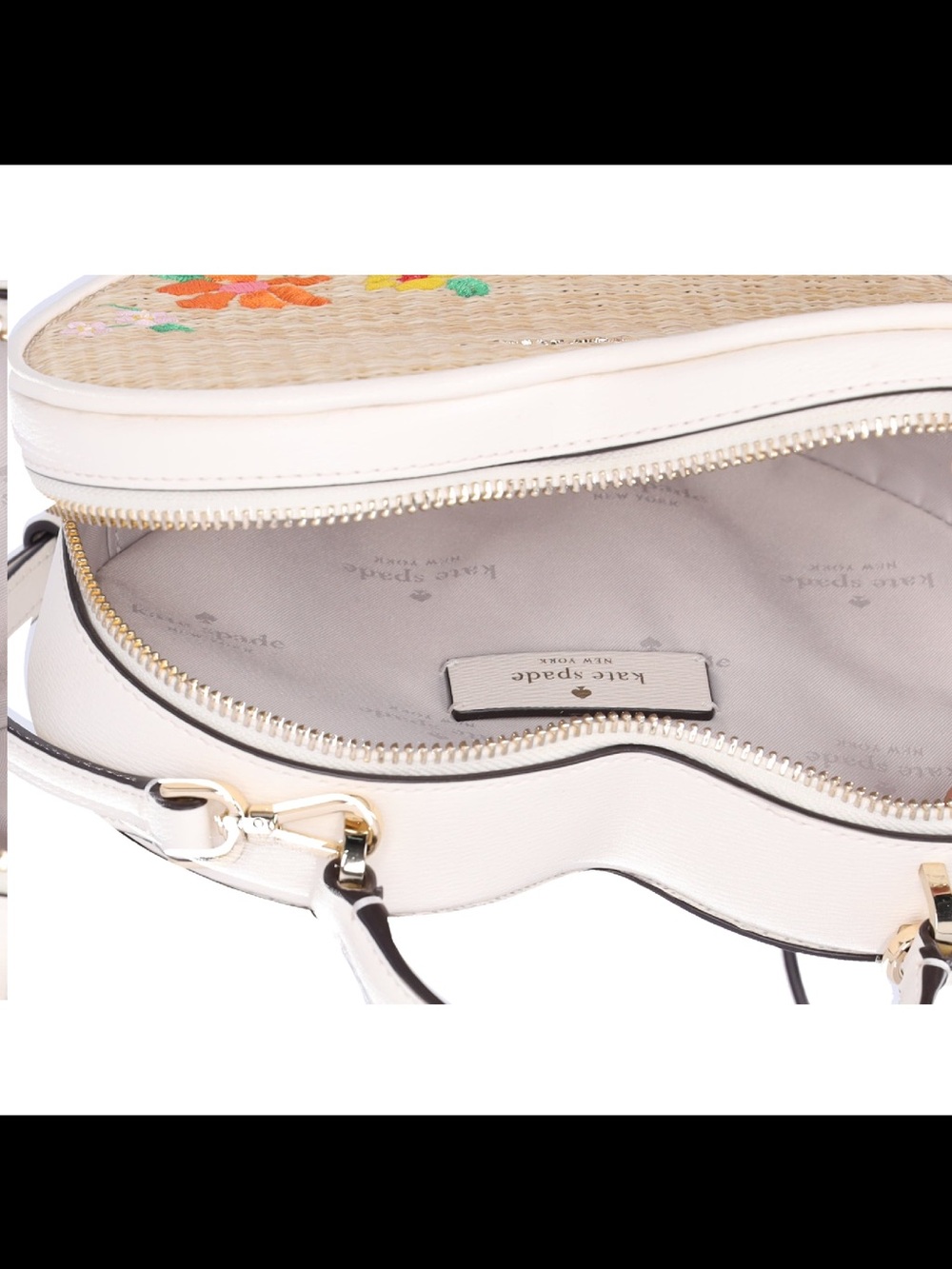Kate Spade Love Shack Rattan Heart Purse Flowers Embroidered Meringue Multi - Picture 9 of 9